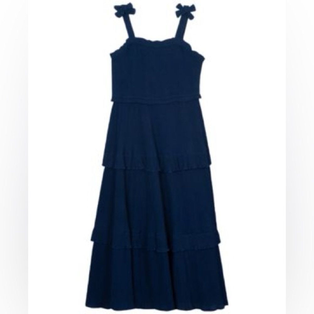 Rare Editions Dark Blue Tiered Kids Dress
